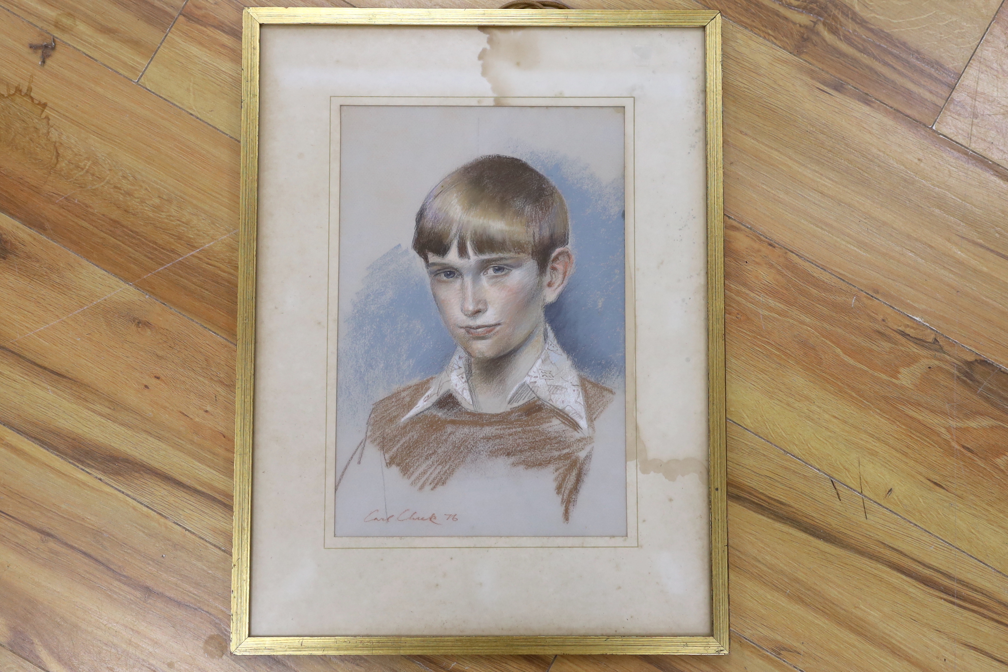 Carl Cheek (1927-2011), pastel, Portrait of a boy, signed and dated '76, 38 x 25cm